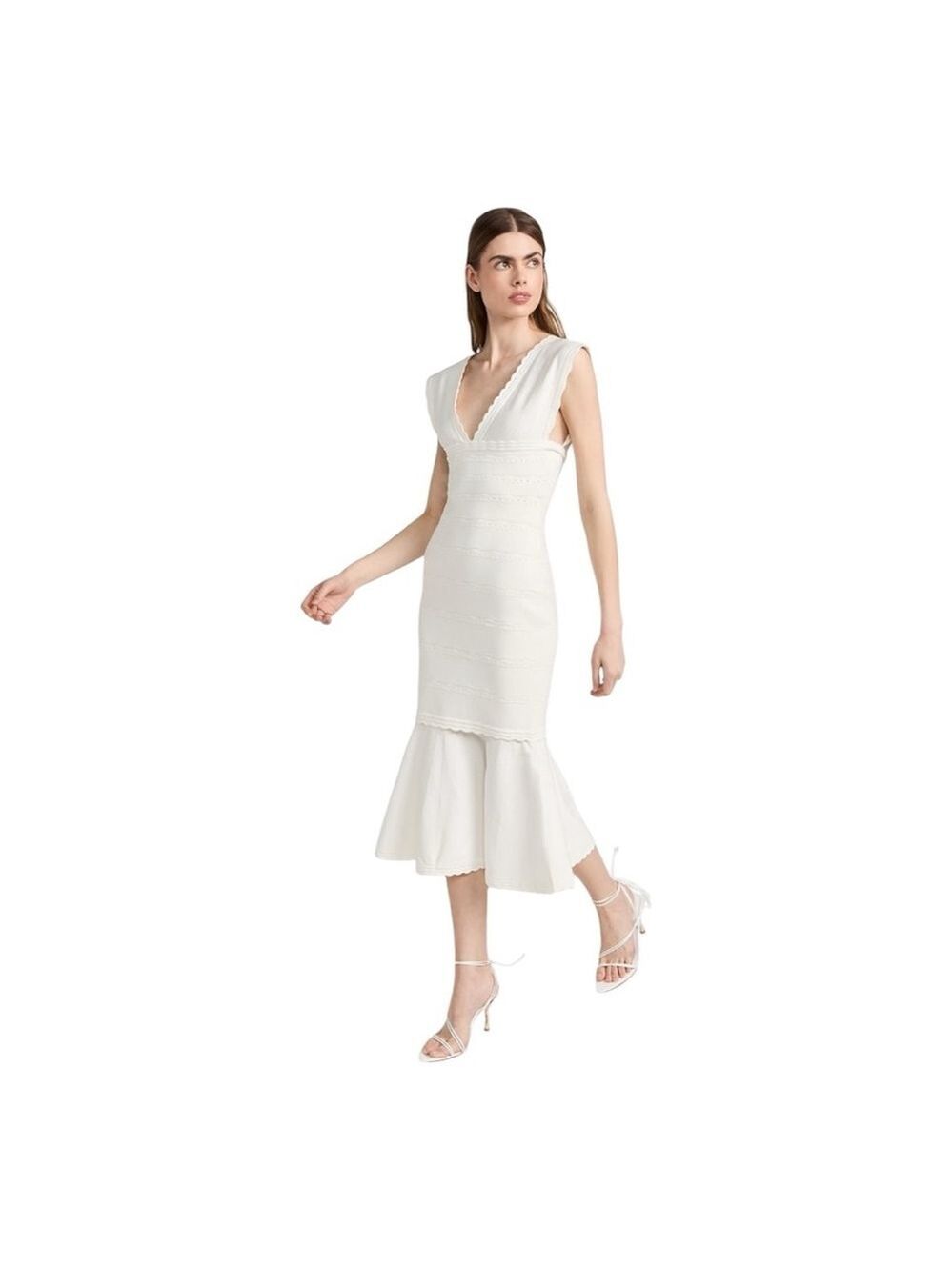 Victoria Beckham Cream Pointelle Sleeveless Midi Dress Size Small